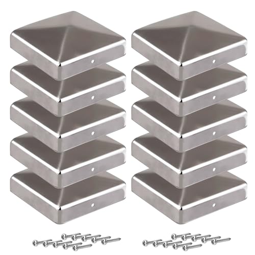 10 tappi per pali in metallo a forma di piramide, 7 x 7 cm, per pali in legno, con viti