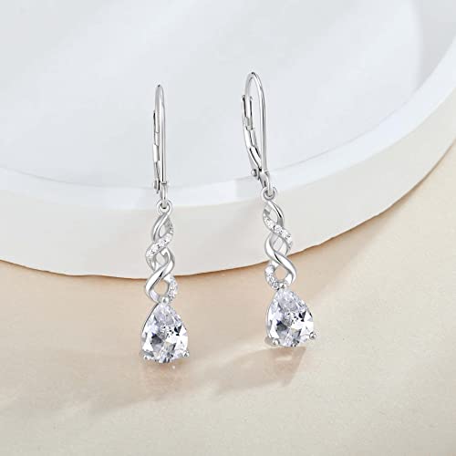 Women Formal Earrings Evening Wear - Guesma 8X6Mm Sterling Silver Leverback Earrings Cubic Zirconia Teardrop Created Birthstone Crystal - Dangle Earrings For Women Infinity Jewelry #TOP1