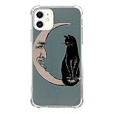 Hippie Black Cat and Moon Case for iPhone 11, Cute Cool Case for Girls Women Men, Unique Trendy TPU