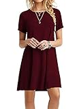 VIISHOW Women's Basic Short Sleeve Casual Loose T-Shirt Dress Wine red XL