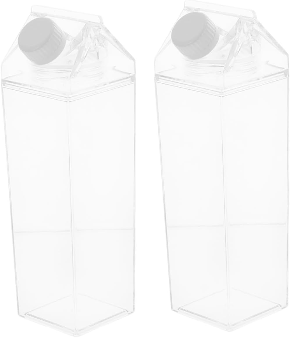 VALICLUD Milk Carton Water Bottle Plastic Reusable Milk and Juice Bottle with Rotating Lid for Travel Camping and Sports Transparent Square Water Bottle