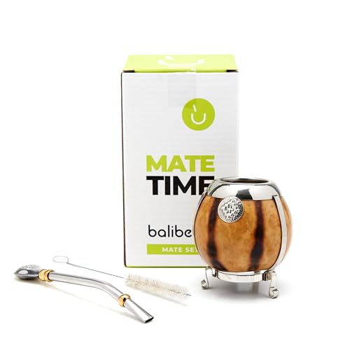 BALIBETOV Handmade Yerba Mate Gourd Set – Natural Finish with German Silver Trim & Base – Includes Bombilla (Yerba Mate Straw) by BALIBETOV - Used condition - US$26.21