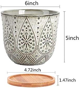 G EPGardening Generous 15.5CM Planters Set Ceramic Plant Pots Succulent Flower Pot Indoor and Outdoor with Bamboo Tray Set of 2