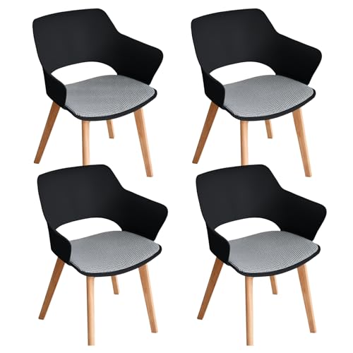 JZGORC Lot de 4 Chaise de Salle à Manger Modernes, Chaise de Salle à Manger de Style Nordique avec Accoudoirs, Pieds en Hêtre, Chaise de Cuisine Rembourrée...