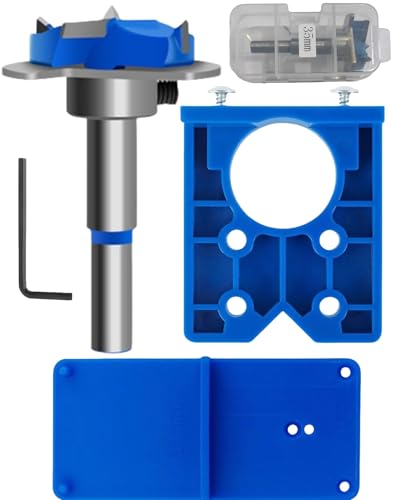 Image of XWHLXY 35mm Hinge Jig Drill Bits Sets Door Hinge Hole Saw Cutter Concealed Hinge Jig,Cabinet Door Installation Tool w/Guide Plate & Forstner Bit,Professional Drilling Template for Cabinetry