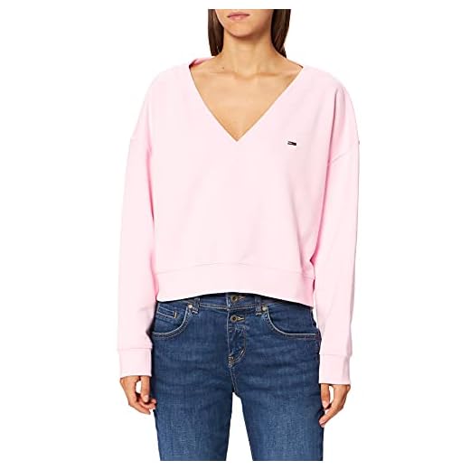 Tommy Jeans Tjw avslappnad v-ringad sweatshirt för kvinnor, Romantisk rosa, S