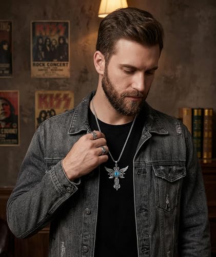 Image of Cross Chain Gothic Jewellery Set, Punk Style Cross Necklace for Men, 3PCS Accessories for Alternative Fashion Enthusiasts, Unisex Gothic Jewelry for Concerts and Daily Wear