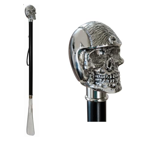 DELFA Design Schuhanzieher Schuhlöffel 70 cm mit silbernem Hellrider als Griff - schwarzer Holzschaft mit Schlaufe - die elegante Anziehhilfe