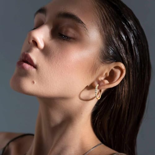 Aidomiya14K Gold Earrings for Women Gold Hoop Earrings for Women Hoop Earring for Womens Hoops Modern U-shaped Design Lightweight Hoops Earring for Women with Dazzling CZ Stones 16mm/25mm4