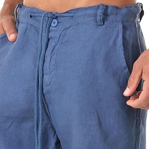 Shorts de lino para hombre con bolsillos y cintura elástica miniatura 2