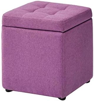 HMEIGUI Foot Stools Storage Ottoman Toy Storage Box, Small Ottomans and Bench Seat Foot Rest Stool Coffee Table Cotton Linen Fabric,Purple_40x40x40cm