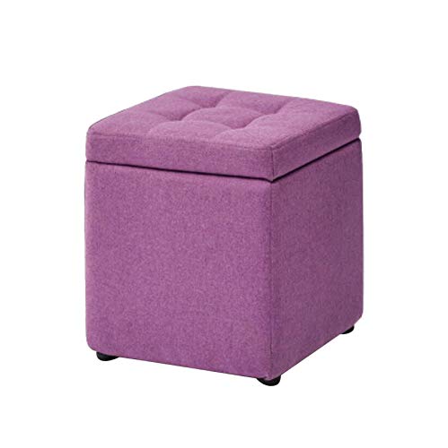 Hmeigui Foot Stools Storage Ottoman Toy Storage Box, Small Ottomans And Bench Seat Foot Rest Stool Coffee Table Cotton Linen Fabric,Purple_40X40X40Cm #TOP5