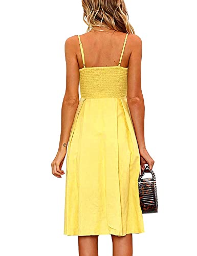 FANCYINN Womens Summer Dresses Yellow Tie Front Button Down Spaghetti Strap Midi Dress Yellow XS - Thumbnail 2
