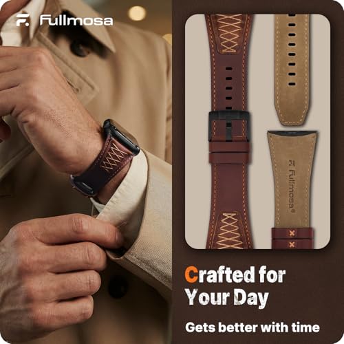 Image of Fullmosa Top Grain Vintage Leather Strap Compatible for Apple Watch | Ultra3 /2 /1 49mm 46mm 45mm 44mm 42mm (NO WATCH) Premium Leather Band for iWatch SE3 /2 /1 series 11 10 9 8 7 6 5 4 3 2 1 Men