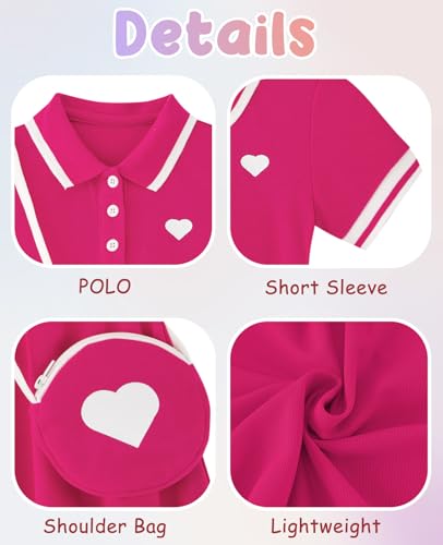 Move Dance Toddler Girl Sporty Dress Hot Pink Summer Clothes 3T 4T Short Sleeve Polo Dresses Kids Birthday Outfits School Sport Casual Sundress with Bag — view 6