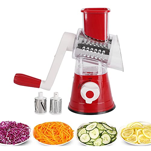 Cortador de verduras con manivela manual, rallador de frutas giratorio, cortador triturador, accesorio de cocina para el hogar, cortador de verduras de mandolina de cocina multifuncional(Rojo) Cover