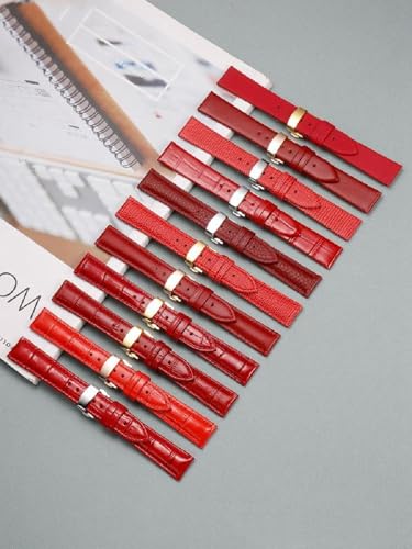 Correa de reloj de cuero vacuno rojo de 10-22mm, recambio universal de alta calidad para mujer 3