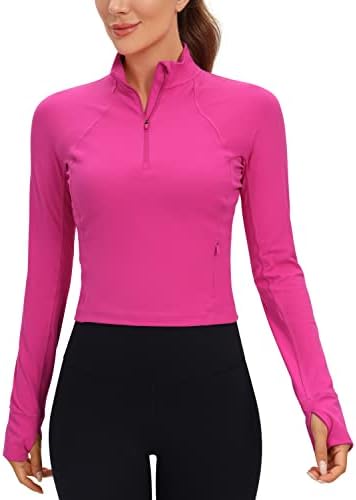 CRZ YOGA Women's Butterluxe Long Sleeve Workout Shirts Half Zip Pullover Sweatshirt Athletic Cropped Tops Running Shirt Hibiscus Purple X-Large