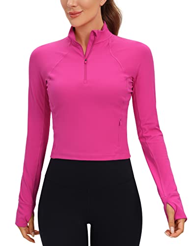 Crz Yoga Women's Butterluxe Long Sleeve Workout Shirts Half Zip Pullover Sweatshirt Athletic Cropped Tops Running Shirt Hibiscus Purple Small #TOP11
