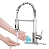 HGN Touchless Kitchen Faucet with Pull Down Sprayer, Motion Spring Sink Faucets with 10'' Deck Plate