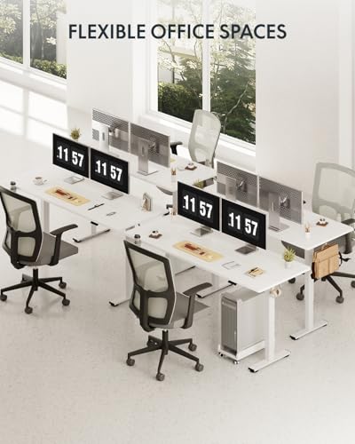 Image of FLEXISPOT 63x32 Inch Electric Large Standing Desk for Home & Office, Spacious Splice Board Desk with Cable Management & Organizer, Cup Holder & Hook, White
