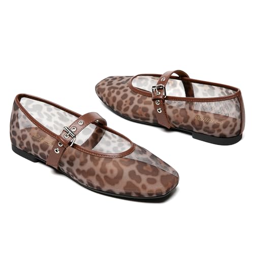Rihero Mesh Ballet Flats for Women Square Toe Mary Jane Flats Comfortable Casual Ballerina Shoes4