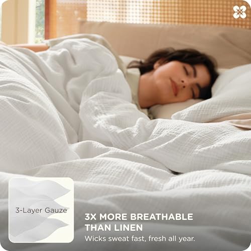 Image of Bedsure PureWoven 100% Cotton Muslin Duvet Cover King Size 3-Layer Gauze