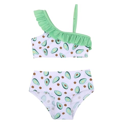 LIZENS Girls' Two Piece Swimwear for Girls Avocado Hawaiian Floral Print Bikini Set with Ruffle One Shoulder (BL131,4-5T) Green