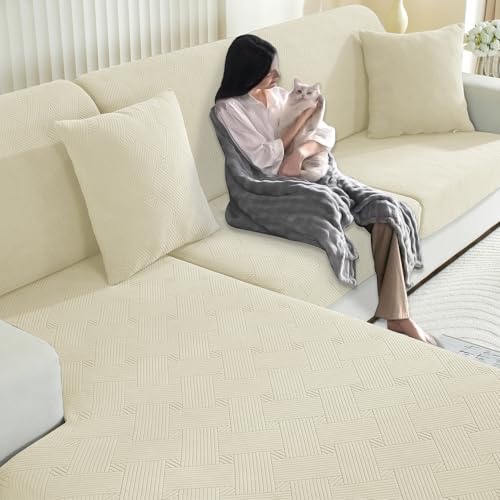 YSTELLAA Funda Asiento Sofa Alta Elástica, Funda Cojin Sofa Separado Ajustable, Universal Protector De Cojín para Muebles, Lavable, Antideslizante(1 Asiento-X, Beige)