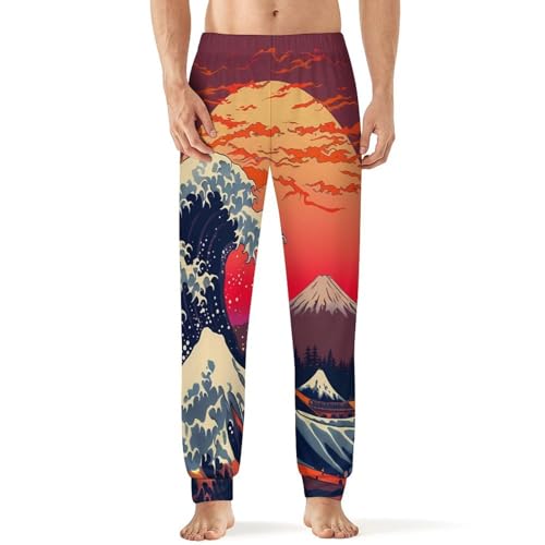 Japanese The Great Wave Pajama Pants Men Pj Bottoms Sleepwear Lounge Pant