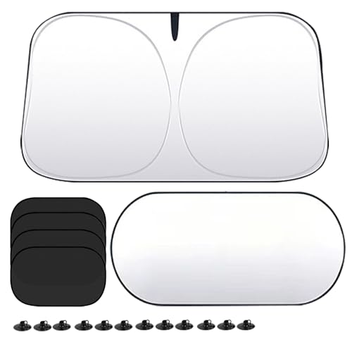 Sonnenschutz Auto Frontscheibe set,140x 70cm Sonnenschutz Windschutzscheibe Heckscheibe Seitenscheibe,Sonnenblende Auto Frontscheibe Faltbar,Sun Protection Shade Blockiert UV-Strahlen,Hitzeschutz Auto