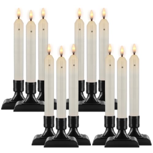 Enpornk 12 Pcs Window Candles with Sensor, Ivory with Black Holders