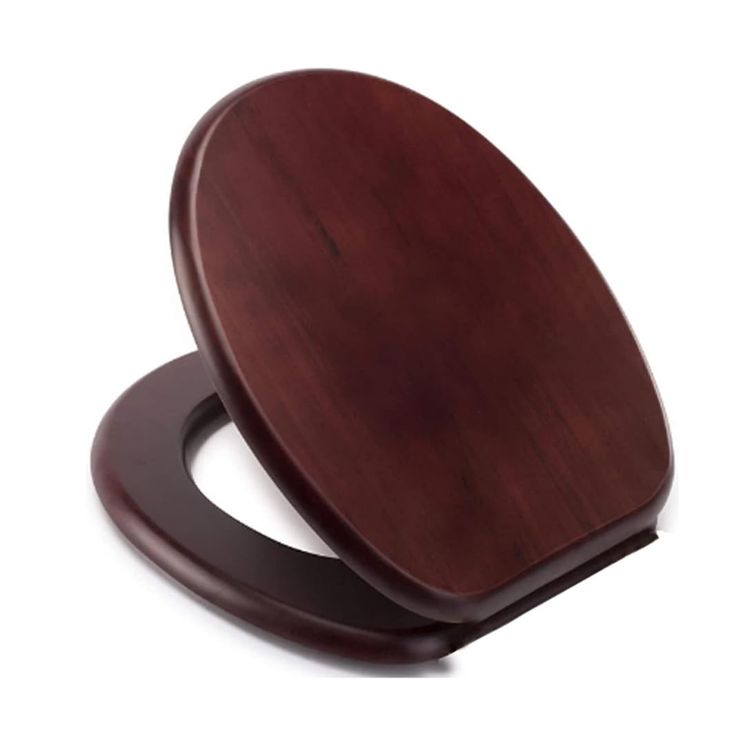 ADEPTNA Luxury Durable 18" Toilet Seat - Adjustable to Fit Most Toilets, Oval Seat Hinges and Parts Bathroom Wooden MDF Toilet Seat - Easy to Clean and Install (Mahogany Effect)