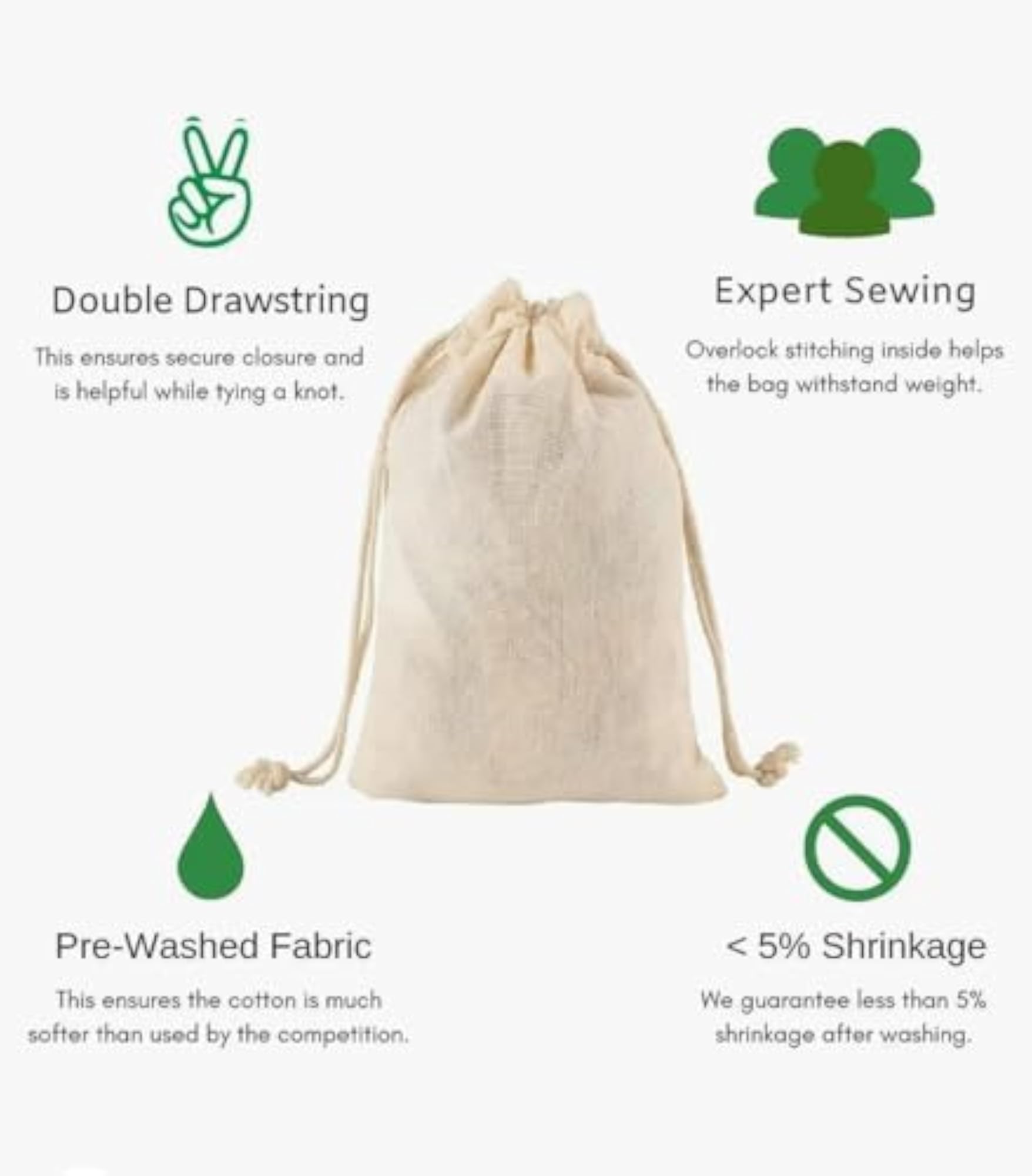 Premium Cotton Bags with Drawstring - Reusable Travel Pouch