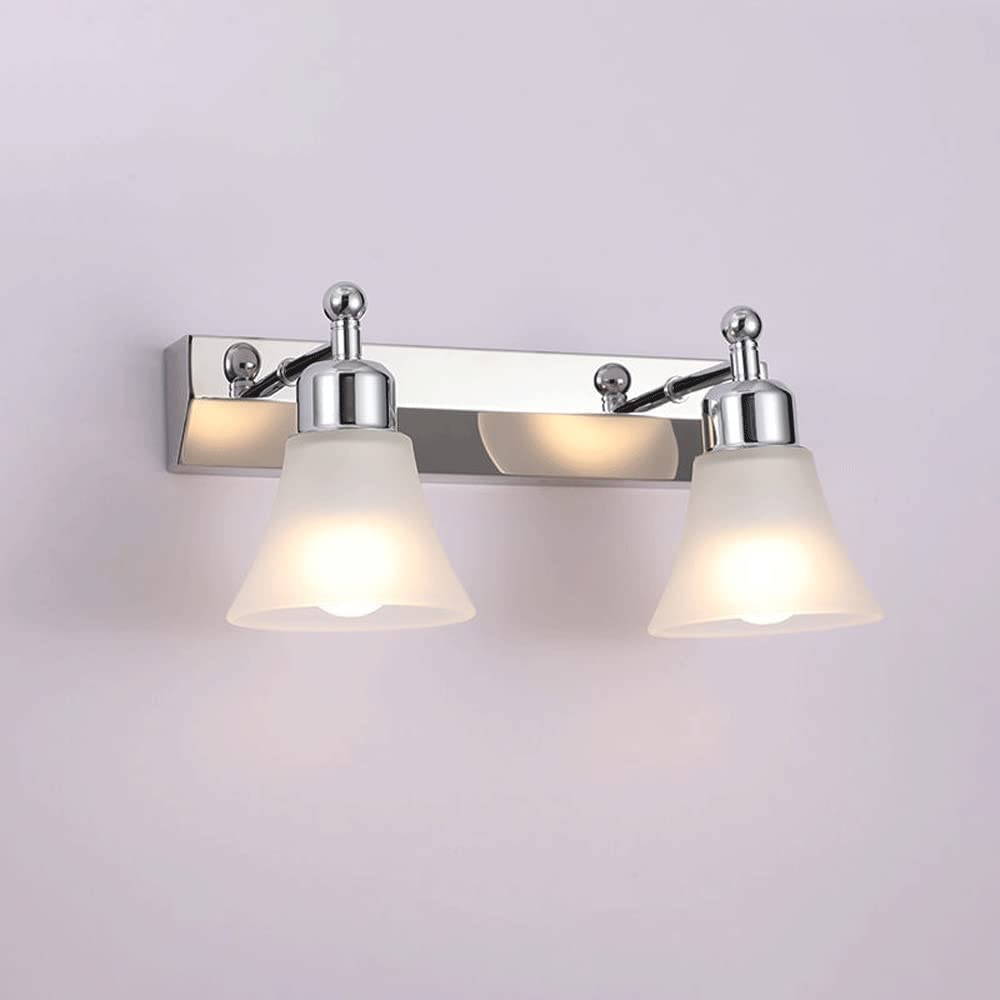 lámparas de pared, Aplique de pared LED con espejo, pantalla cristal esmerilado, casquillo E14, luz for baño, aplique acero inoxidable plateado, varios tamaños(2lihjt)