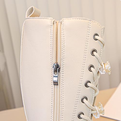 Girls Knee Length Boots, Fall Winter Mid-Calf Boot With Side Zipper, Outdoor Riding Boots Lace-Up Dress Kids Shoes4