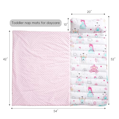david's kids Toddler Nap Mat with Removable Pillow and Minky Fleece Blanket, Ultra Soft Slumber Bags for Girls, Perfect for Preschool, Daycare, Kids Sleeping Bags with Rollup Design, 50"x20", Princess by david's kids - Image 7