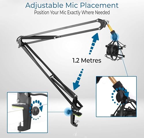 Pyle Microphone Boom Arm, Adjustable Mic Arm Stand, Dual Suspension and Universal Mic Mount Holder w/ Shock Mount Clip by Pyle - Image 2