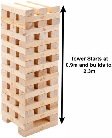 Garden Games Super Giant Hi-Tower - Giant Wooden Tumble Tower Game Builds From 0.9 Metres Up To A Maximum 2.3 Metres- Stable 28.5 Centimetre Footprint Perfect for Use on Grass