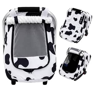 Baby Car Seat Cover, Extra Large Mesh Carseat Cover for Boys Girls, Infant Car Seat Cover with Privasy Sunshades & 3D Mink Dot, Universal Baby Carrier Cover for All Season