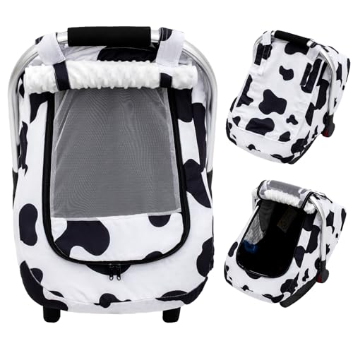 Image of Baby Car Seat Cover, Extra Large Mesh Carseat Cover for Boys Girls, Infant Car Seat Cover with Privasy Sunshades & 3D Mink Dot, Universal Baby Carrier Cover for All Season