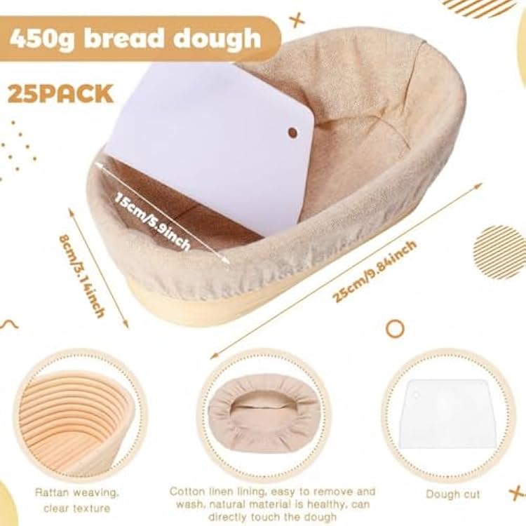 Gejoy 25 Sets Bread Proofing Baskets Bulk 10 Inch Banneton Dough Proofing Bowls Kit with Cloth Liner and Plastic Scraper Sourdough Basket for Home Sourdough Bakers