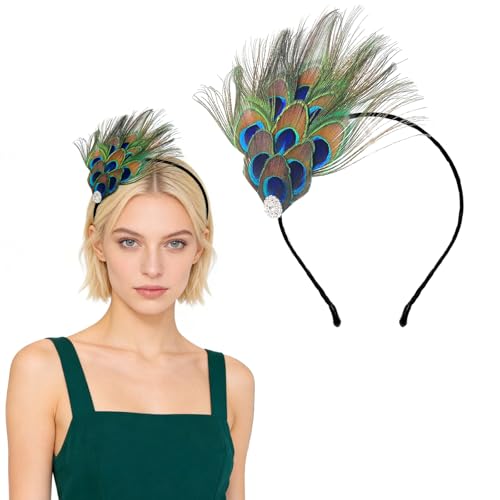 Copricapo con Piume di Pavone,Cerchietto per Capelli con Piume,Cerchietto con Piuma,Accessorio per Capelli da Donna,Cerchiettos per Carnevale,per Carnevale,Carnevali e Feste a Tema,Halloween