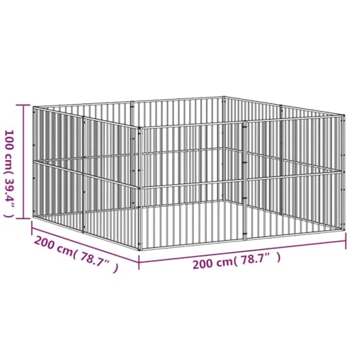 QUAHEAS Hundelaufstall 8- teilig Schwarz verzinkter Stahl 200x200x100 cm für Welpe und Tier, wetterfest, faltbar, Outdoor und Indoor, ideal als Zwinger, Schlafplatz, Schutz und Rückzugsort i-9