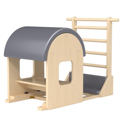 Gray Pilates Ladder Barrel, Wooden Spine Corrector Pilates Machine for Home Workout, Pilates Arc for Balance, Core Strengthening and Stretching-Ngxmky