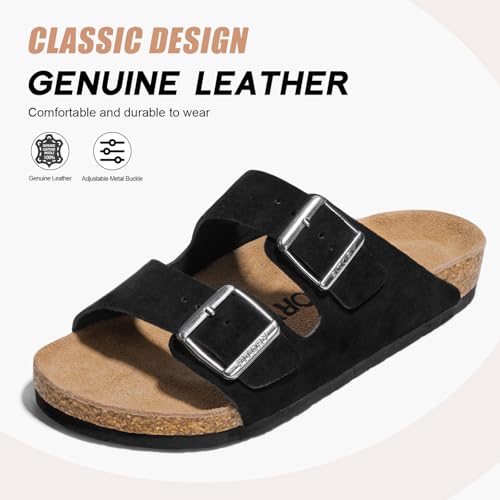 Image of FITORY Mens Sandals, Arch Support Slides with Adjustable Buckle Straps and Cork Footbed Size 7-14.5