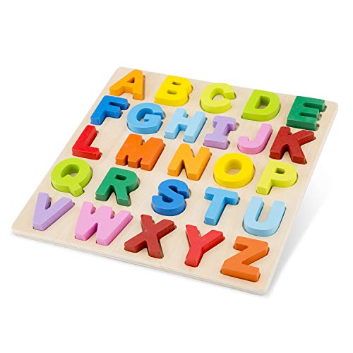 New Classic Toys 10534 Alphabet Educational Wooden Toys for 2 Year Old Boy and Girl Toddlers Gift, Multi Color, Peg Puzzle-Uppercase