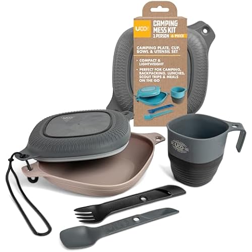 UCO Camping Mess Kit with Bowl, Plate, Collapsible Cup, and Switch Camping Spork