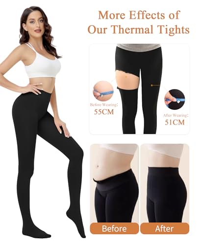 Image of DOCUMO Fleece Lined Tights for Women Thermal Pantyhose Winter Warm Fake Translucent Tights High Waisted Thick Leggings