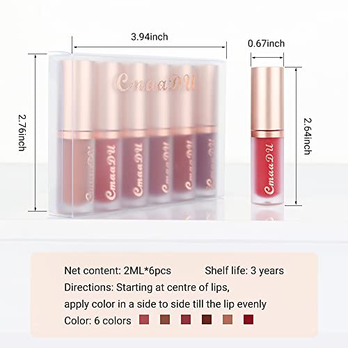 Evpct 6Pcs Brown Nude Pink Mauve Red Maroon Silky Velvet Matte Liquid Lipstick Lip Gloss Set For Women Long Lasting 24 Hours Color Stay Lipstick Labiales Matte Larga Duracion Mate 24 Horas Originales #TOP6